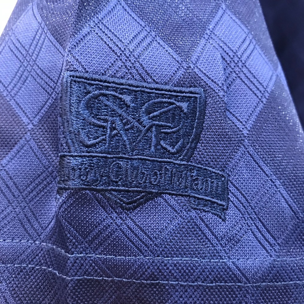 Oxford Golf Blue Collarless Shirt Large Diamond Print - Picture 7 of 7